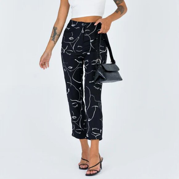 Princess Polly Zavia Abstract Face Pants Sz 8 - Picture 3 of 9